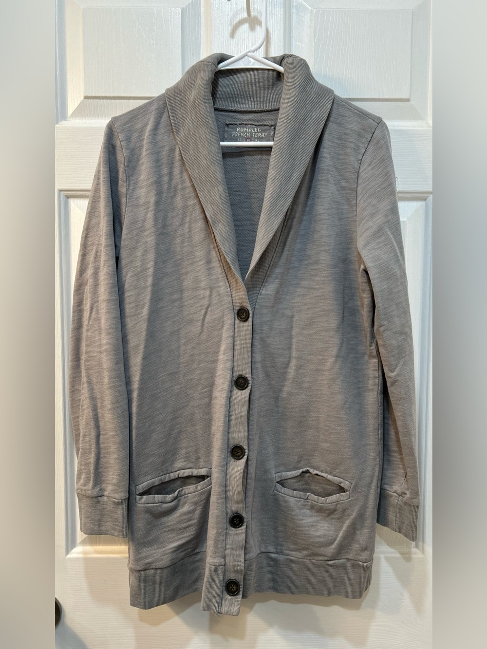 J. Crew Rumpled French Terry Cardigan Women Sz M Casual Grandpa Academia Buttons